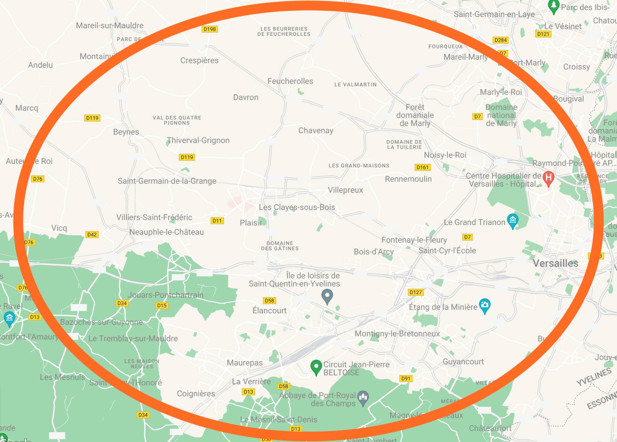 J'interviens autour des Clayes-sous-Bois dans la zone de Versailles, Feucherolles, Neauphle, et la CCGM